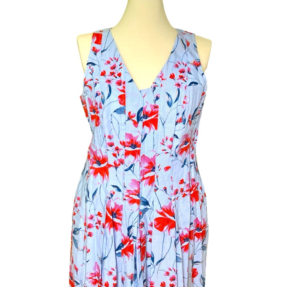 Ivanka Trump blue and red cotton pleated dress, size 14